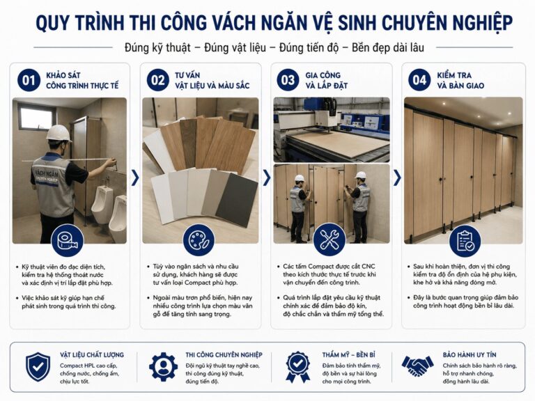 Vách ngăn vệ sinh Compact Quy trình thi công vách ngăn